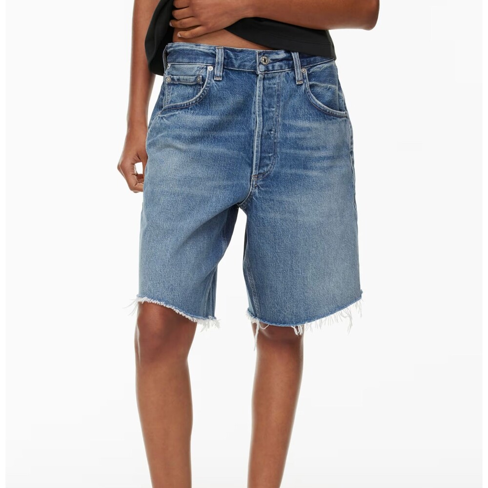 Citizens of Humanity Ayla Shorts Womens 27 Bermuda Jean Denim Raw Hem Long NEW
